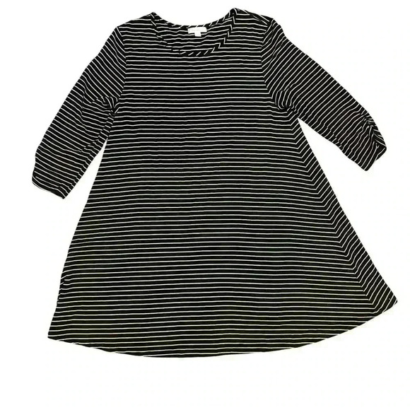 Garnet Hill Striped 3/4 Sleeve Knit Mini Dress Size Large Casual Stretch Comfort - Picture 1 of 8
